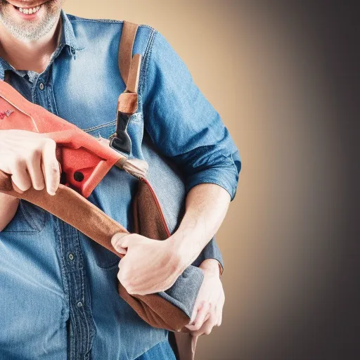 

Une image d'un homme tenant une boîte à outils et un sac en toile rempli de matériaux de bricolage, souriant et regardant vers le bas avec une expression satisf