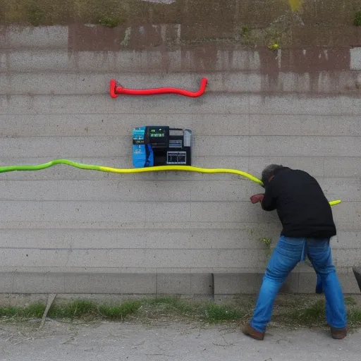 

Une image montrant un homme branchant un four encastrable dans un mur, avec des outils et des fils électriques.
