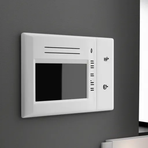 

Une image d'un radiateur électrique mural blanc avec des commandes numériques et des options de réglage de la température. La photo montre le radiateur installé d