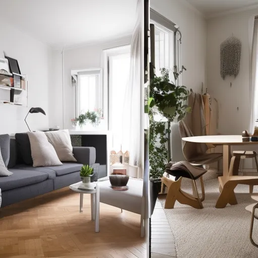 

Une image d'un salon avec des meubles et des accessoires décoratifs simples et abordables, comme des coussins, des rideaux et des bougies, qui a
