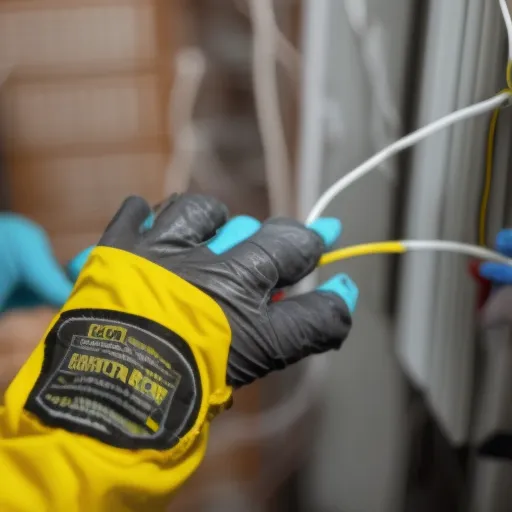 

An image of a person wearing protective gloves and eyewear while handling exposed electrical wiring, with a warning sign in the background, to illustrate the dangers of manipulating electrical circuits.