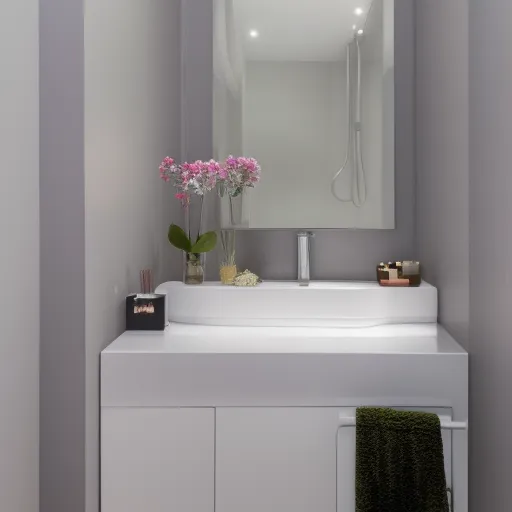 

Une photo d'une petite salle de bain bien aménagée, avec des meubles de rangement et des carreaux de couleur claire, qui offre une sensation d'